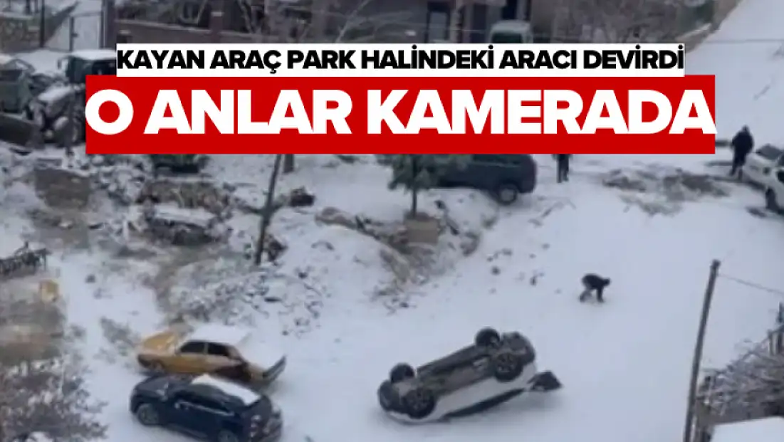 Kayan araç park halindeki aracı devirdi: O anlar kamerada