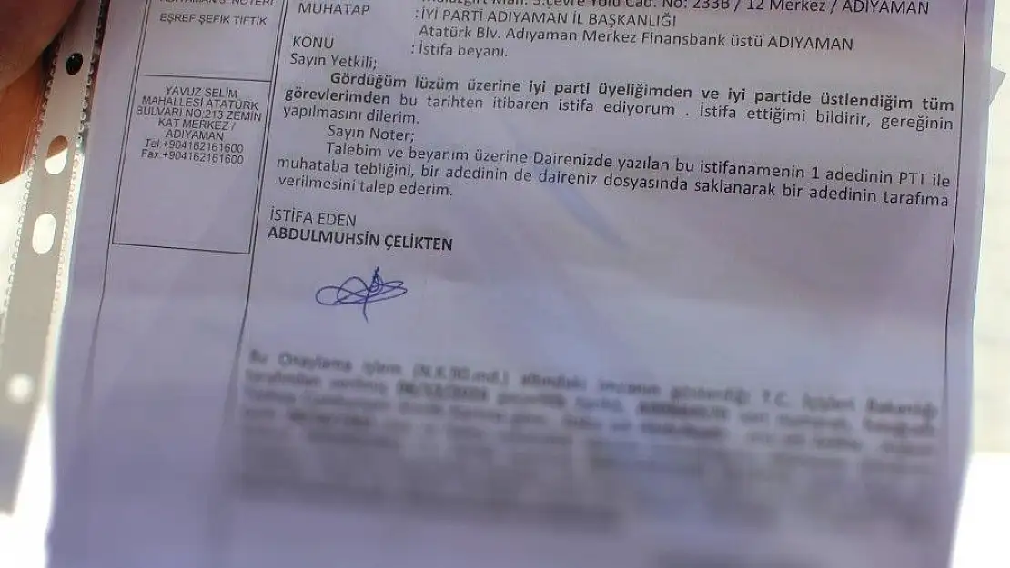 'İyi Parti Adıyaman teşkilatında yaprak dökümü'