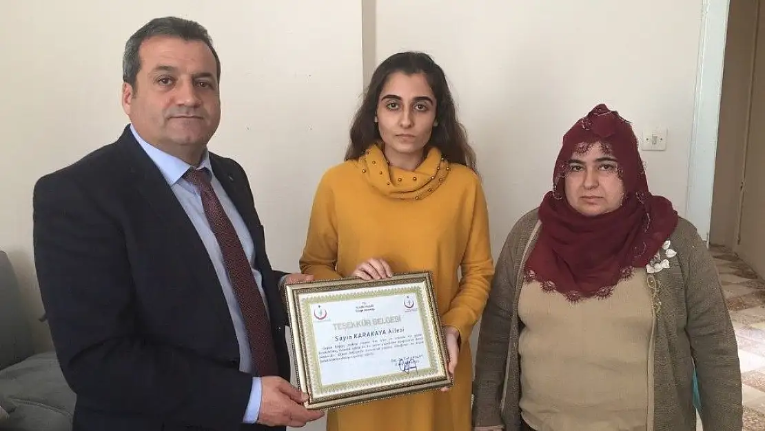 'Organ bağışı yapan aileye teşekkür belgesi'