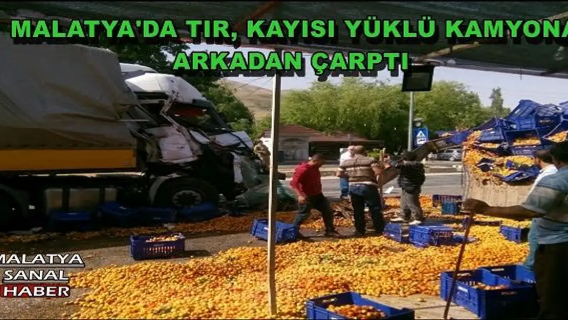 MALATYA'DA TIR, KAYISI YÜKLÜ KAMYONA ARKADAN ÇARPTI