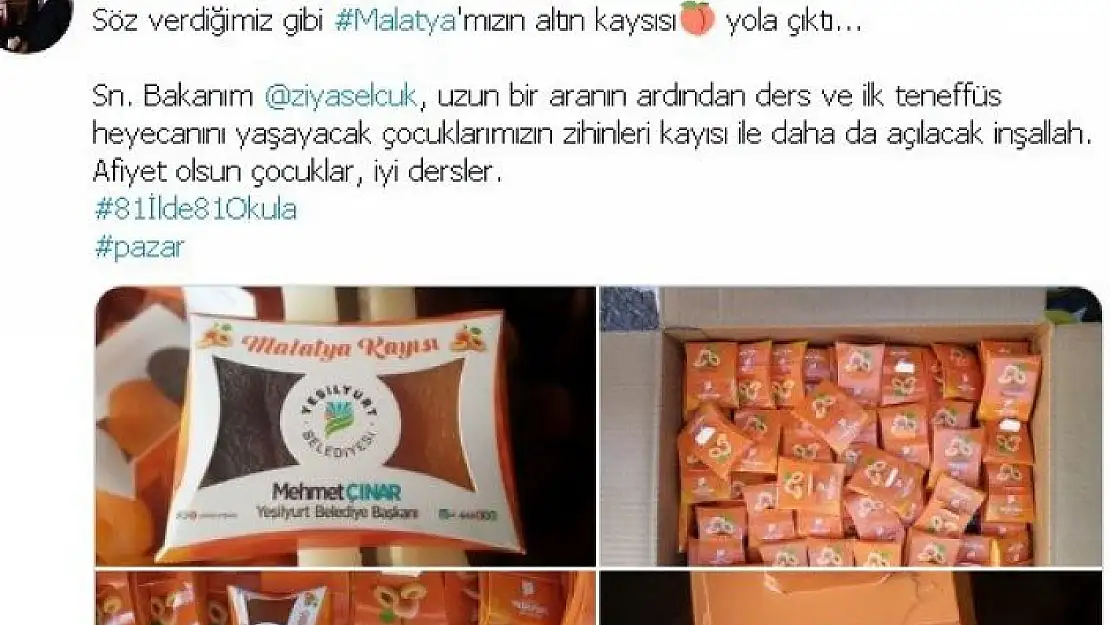 'Başkan Çınar´ın `81 il´de 81 okula kayısı´ hediye sözü gerçeğe dönüştü'