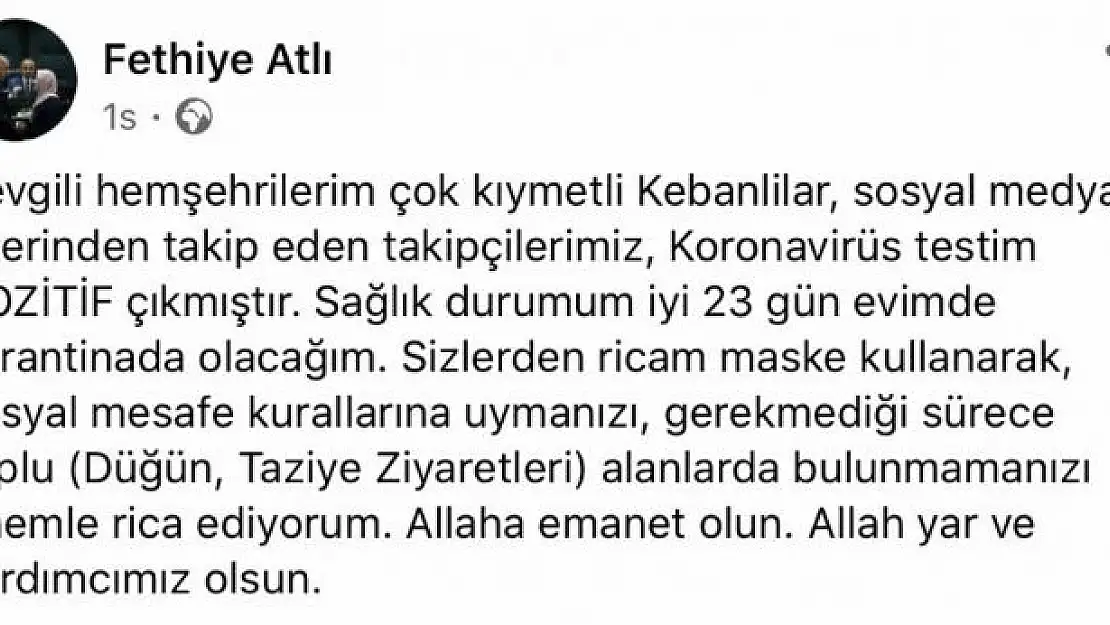 'Belediye Başkanı Atlı´nın Kovid-19 testi pozitif çıktı'