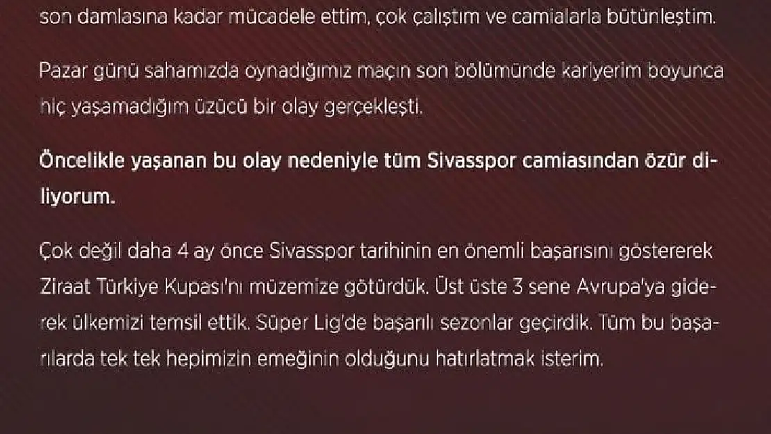 'Caner Osmanpaşa, Sivasspor camiasından özür diledi'