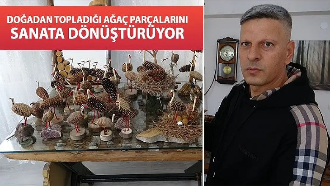 Doğadan topladığı ağaç parçalarını sanata dönüştürüyor