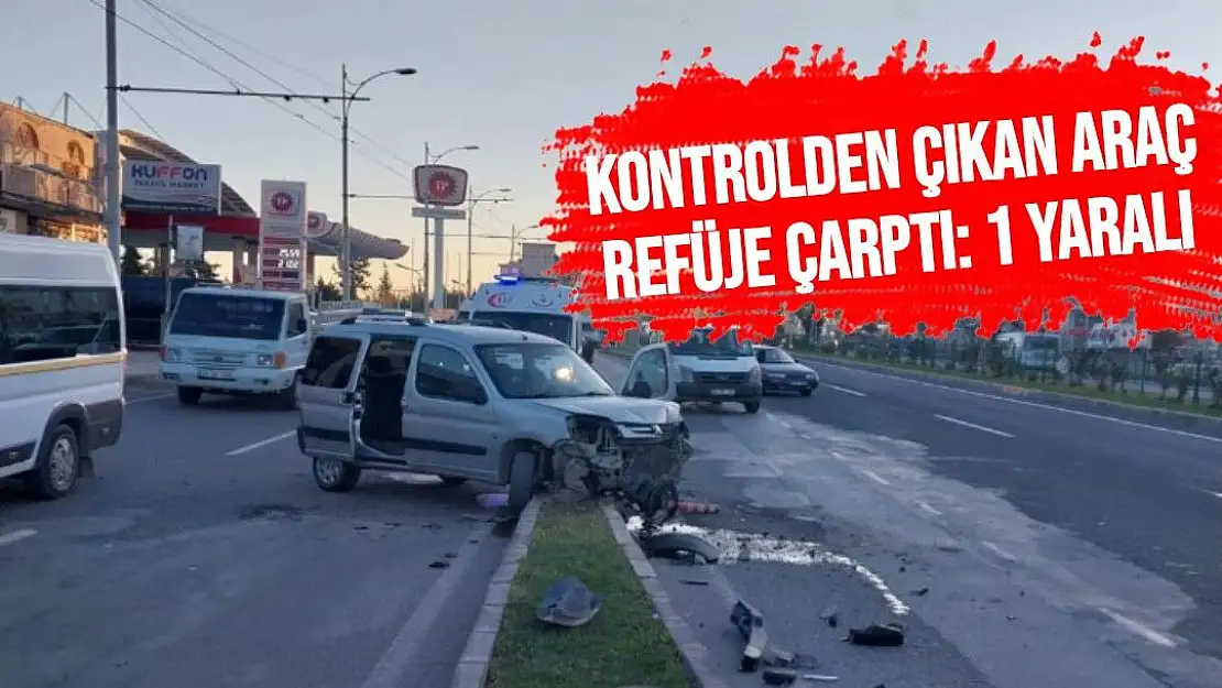 Kontrolden çıkan araç refüje çarptı