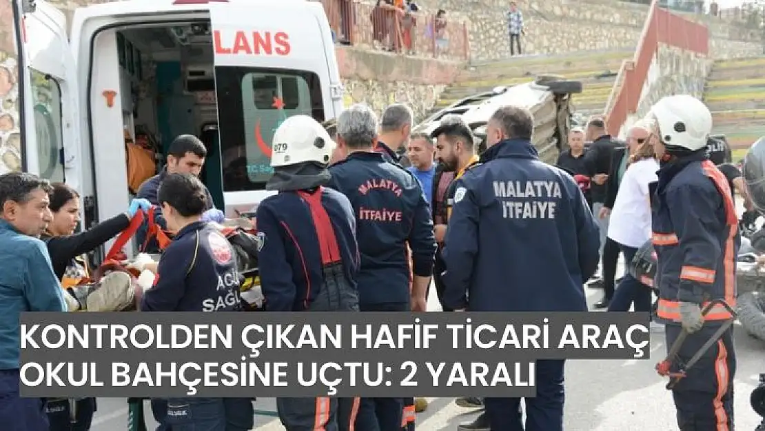 Kontrolden çıkan hafif ticari araç okul bahçesine uçtu: 2 yaralı