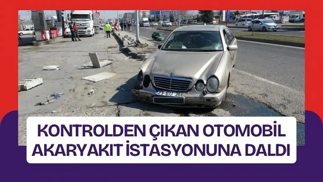 Kontrolden çıkan otomobil akaryakıt istasyonuna daldı