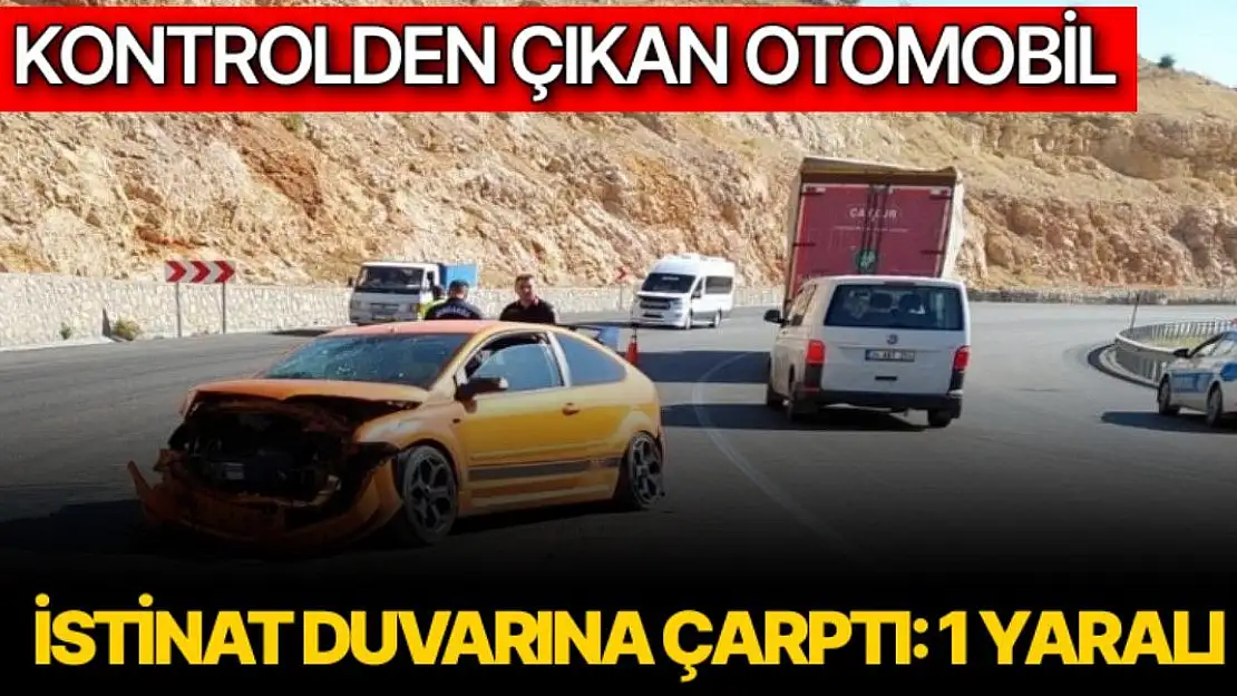 Kontrolden çıkan otomobil istinat duvarına çarptı: 1 yaralı