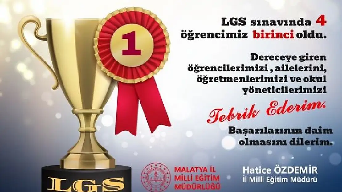 'LGS´de Malatya´dan 4 öğrenci birinci'