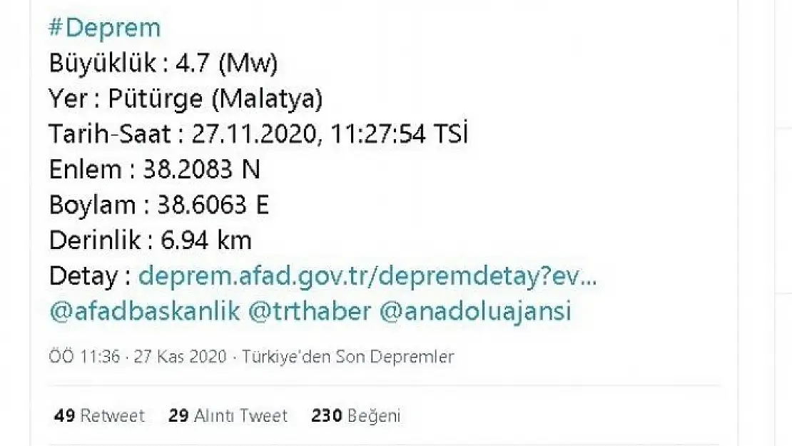 'Malatya 4.7 ile sallandı'