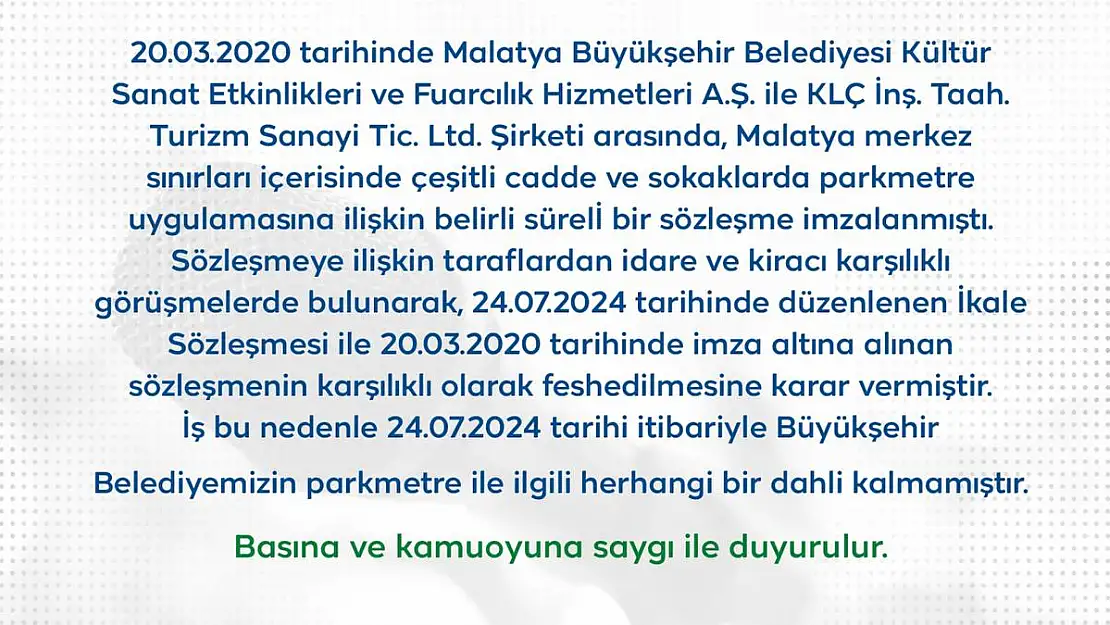 Malatya Büyükşehir Belediyesi açıklama yaptı