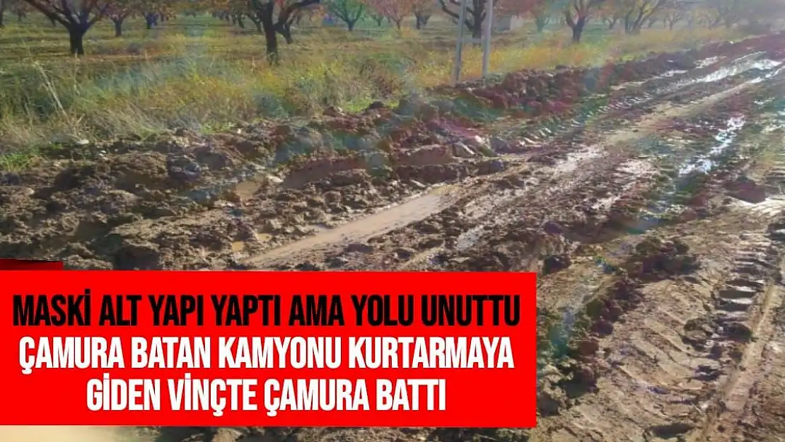 Malatya'da Çamura batan kamyonu kurtarmaya giden vinçte çamura battı