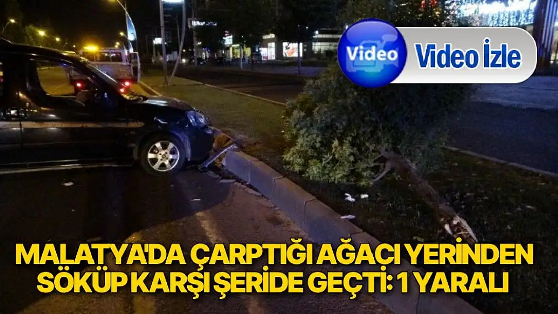 Malatya'da Çarptığı ağacı yerinden söküp karşı şeride geçti