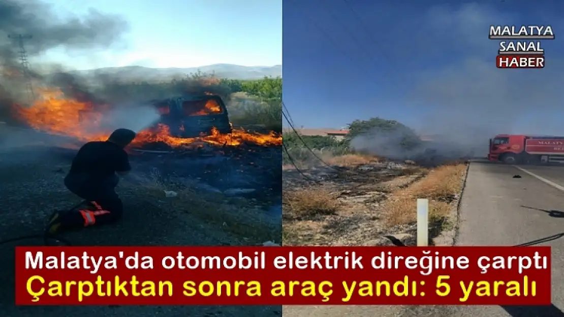 Malatya'da otomobil elektrik direğine çarptı