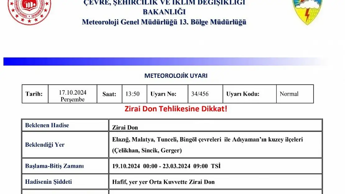 Meteorolojiden zirai don uyarısı