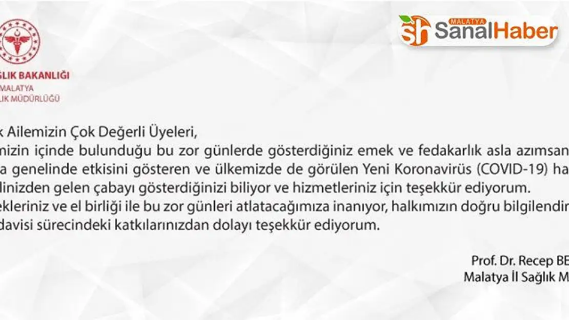 Müdür Bentli'den korona virüs teşekkürü