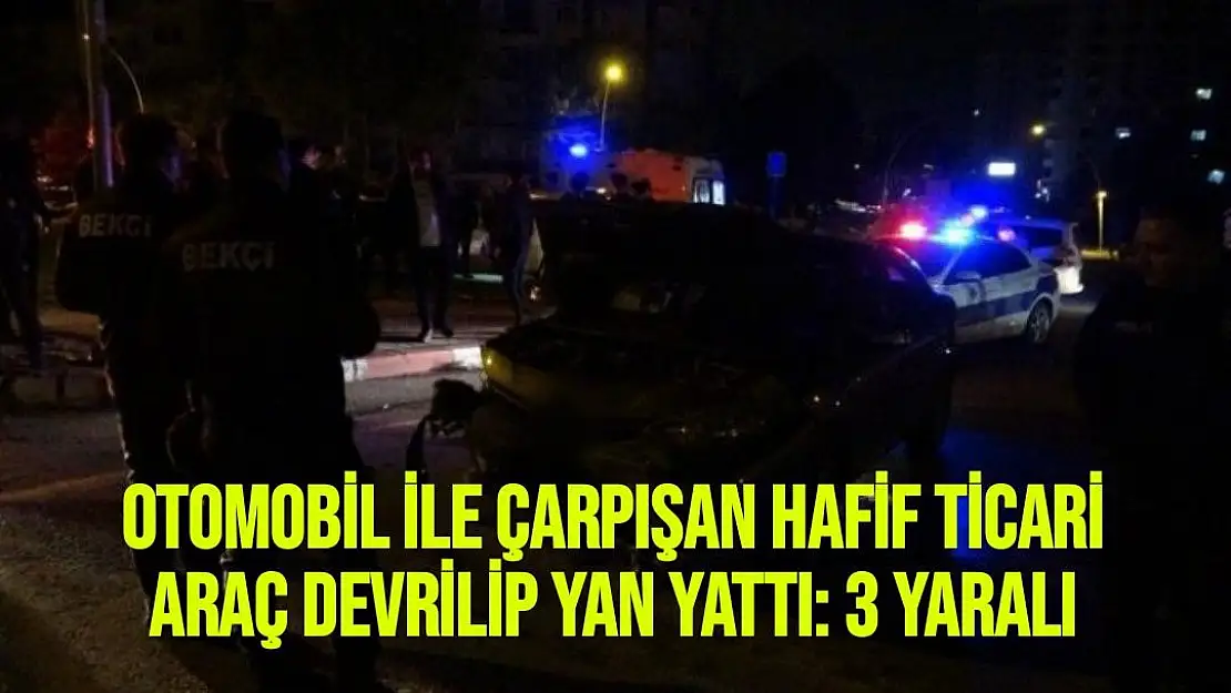 Otomobil ile çarpışan hafif ticari araç devrilip yan yattı