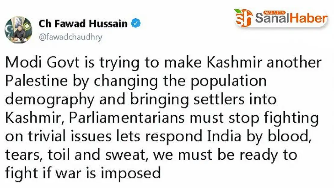 Pakistanlı Bakan Çaudri: 'Hindistan, Keşmir'i Filistin'e dönüştürmeye çalışıyor'