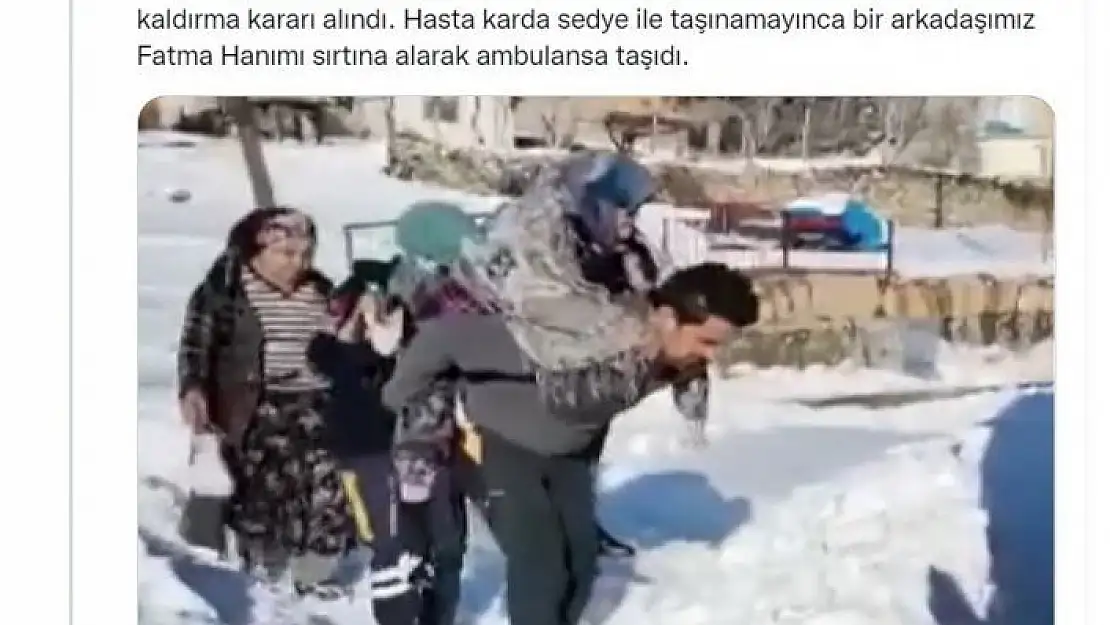 'Sağlık görevlisinin sırtında taşıdığı kadından teşekkür'