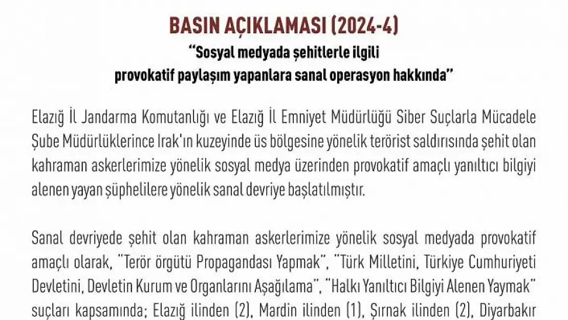 'Şehitler üzerinden provokatif paylaşım yapan 12 hesap tespit edildi, yasal işlem başlatıldı'