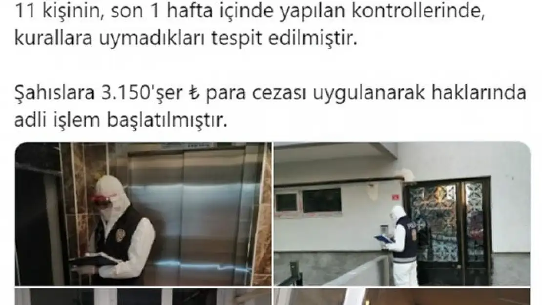 'Sivas´ta karantina kuralına uymayan 11 kişiye 31 bin 161 lira para cezası'