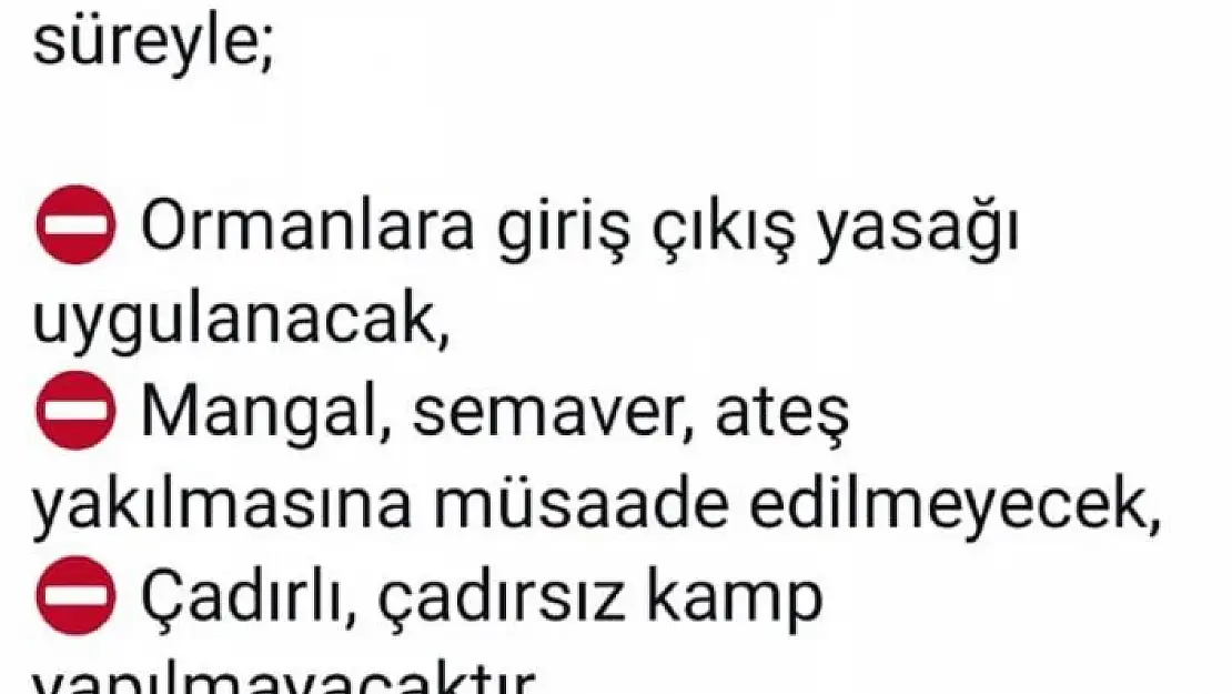 'Sivas´ta ormanlık alanlara girişler yasaklandı'