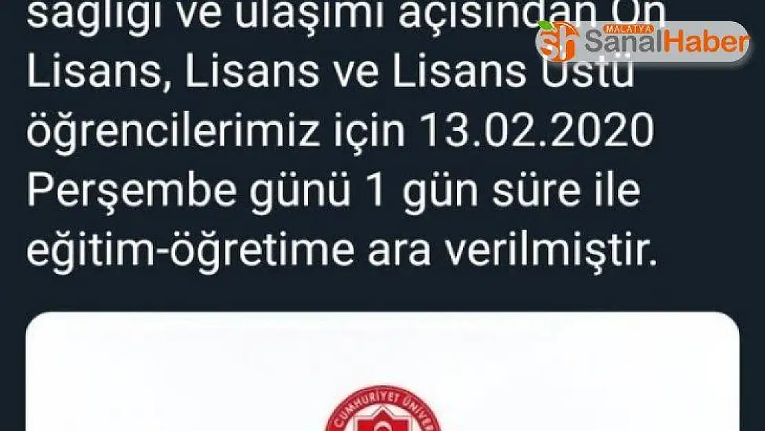 Sivas'ta yükseköğretime 1 gün ara