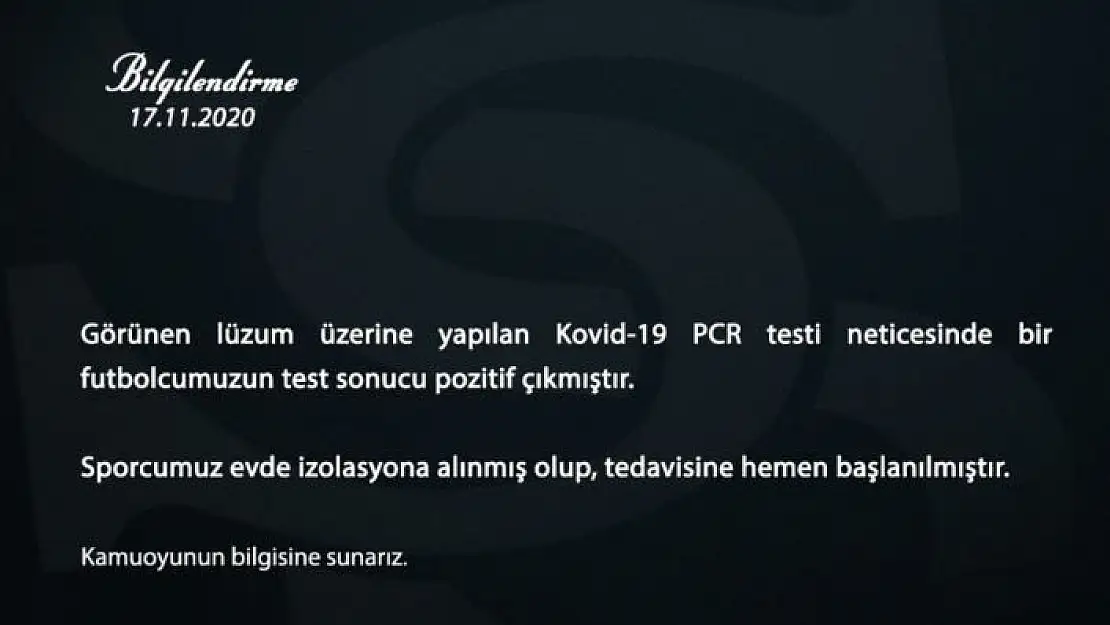 'Sivasspor´da 1 futbolcunun testi pozitif çıktı!'