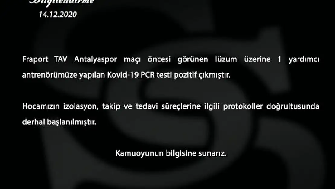 'Sivasspor´da 1 kişiye daha korona virüs bulaştı!'