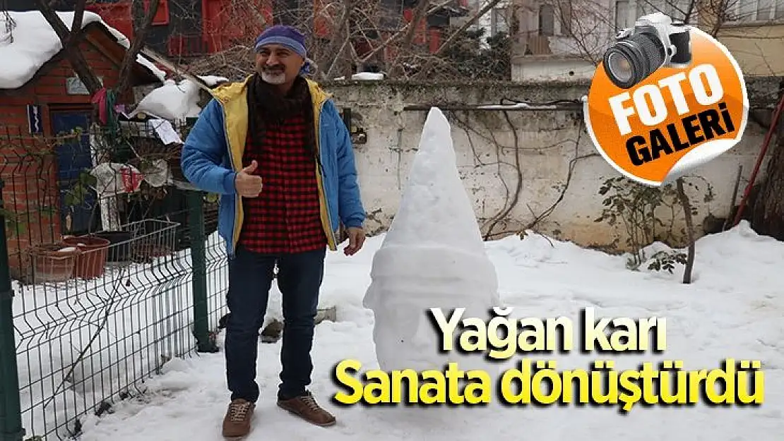 Yağan karı sanata dönüştürdü