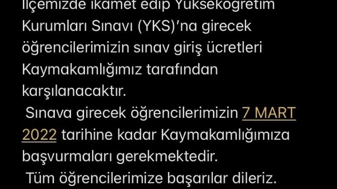 'YKS ücreti kaymakamlıktan'