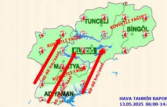 Malatya  için 'kuvvetli yağış' uyarısı