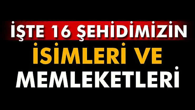 16 şehidimizin isimleri ve memleketleri belli oldu