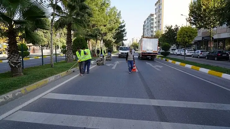 'Adıyaman Belediyesi kaldırım taşlarını boyadı'