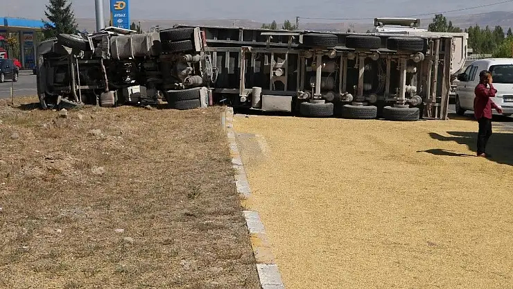 'Tır devrildi, tonlarca arpa karayoluna saçıldı'