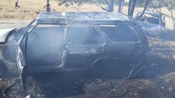 'Arazide çıkan yangında  bir araç  kül oldu'