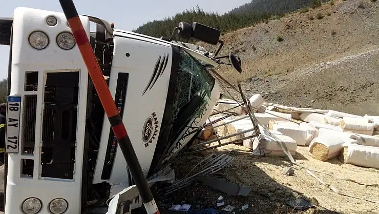 'Freni boşalan kamyon yan yattı'