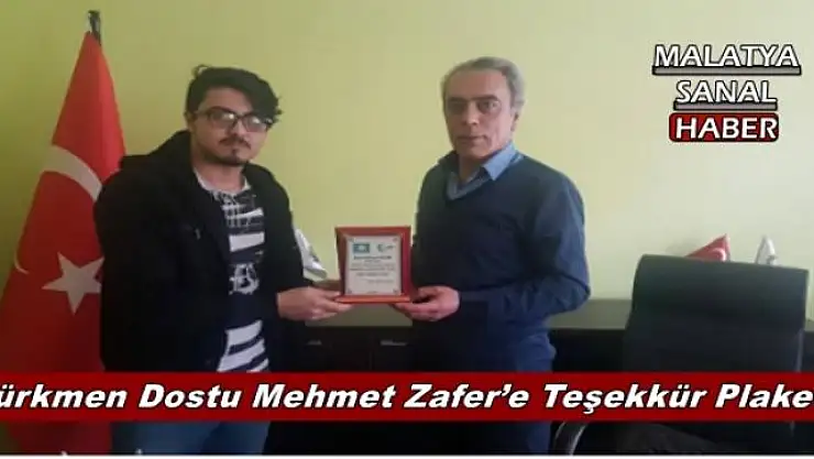Türkmen Dostu Mehmet Zafer´e Teşekkür Plaketi