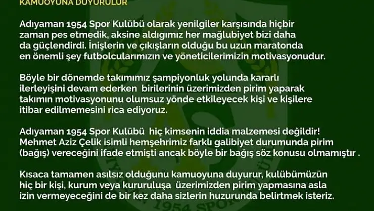 'Adıyaman 1954 Spor´da prim çıkmazı'