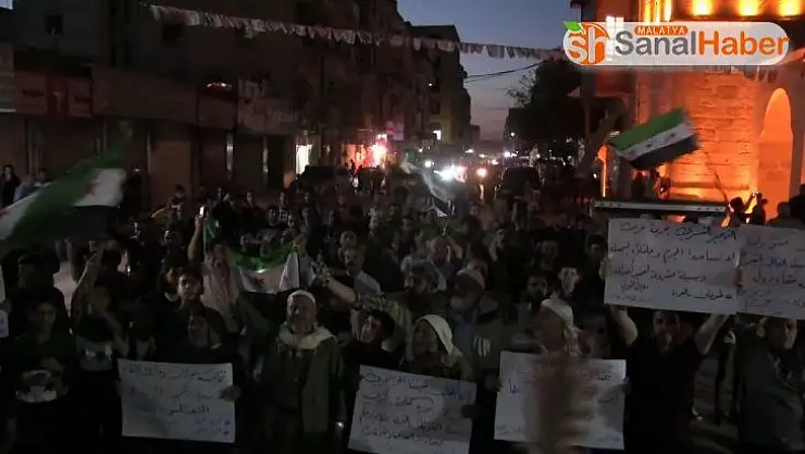 El Bab'da sivillerden rejim ve terör örgütleri karşıtı protesto