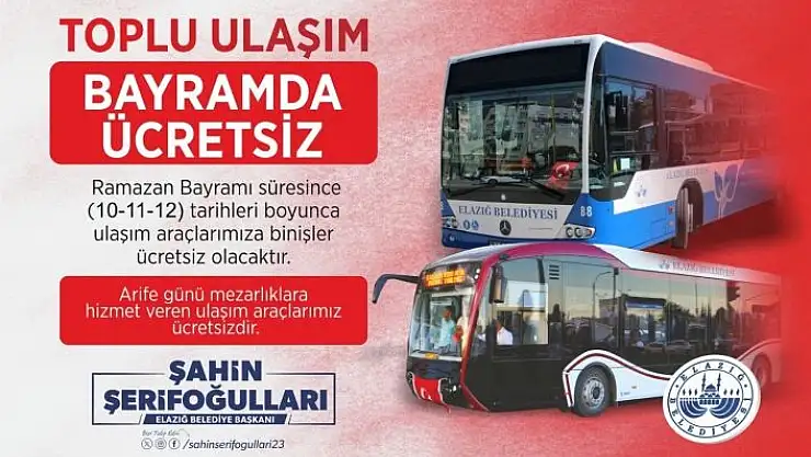 'Elazığ Belediyesinden ücretsiz ulaşım hizmeti'