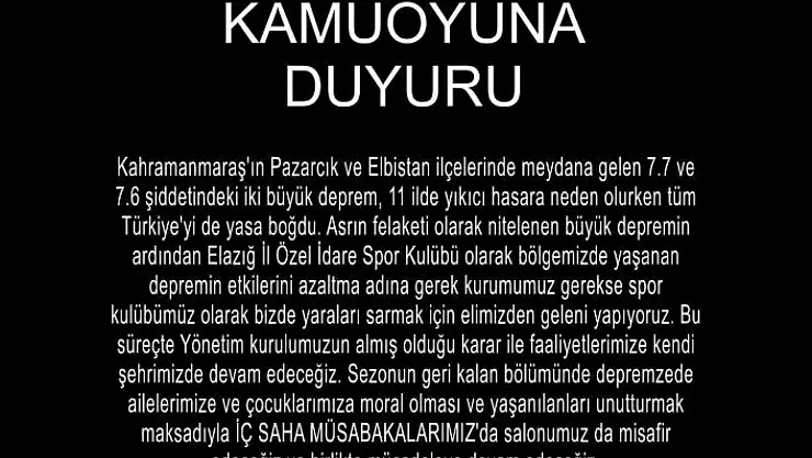 'Elazığ İl Özel İdare SK: ''Faaliyetlerimize kendi şehrimizde devam edeceğiz'''