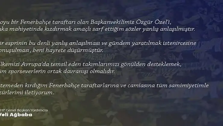 AĞBABA'DAN FENERBAHÇE'YE ÖZÜR