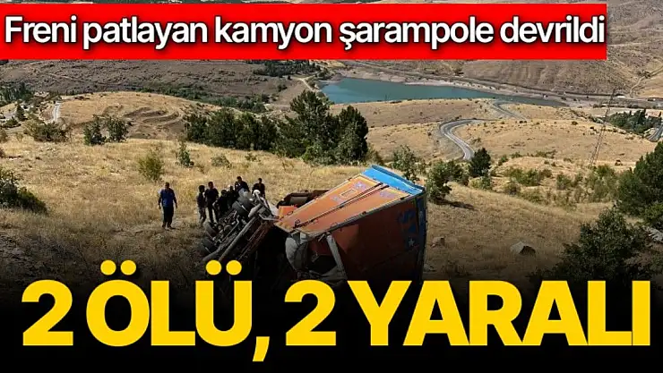 Freni patlayan kamyon şarampole devrildi