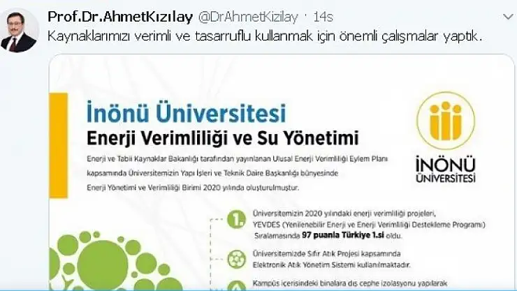 'İnönü Üniversitesi enerji verimliliğinde Türkiye 1´ncisi'