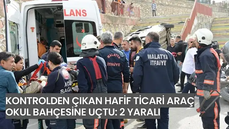 Kontrolden çıkan hafif ticari araç okul bahçesine uçtu: 2 yaralı