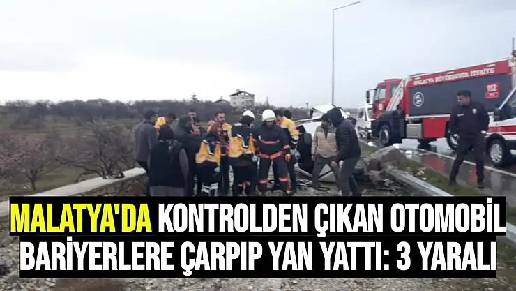 Kontrolden çıkan otomobil bariyerlere çarpıp yan yattı: 3 yaralı