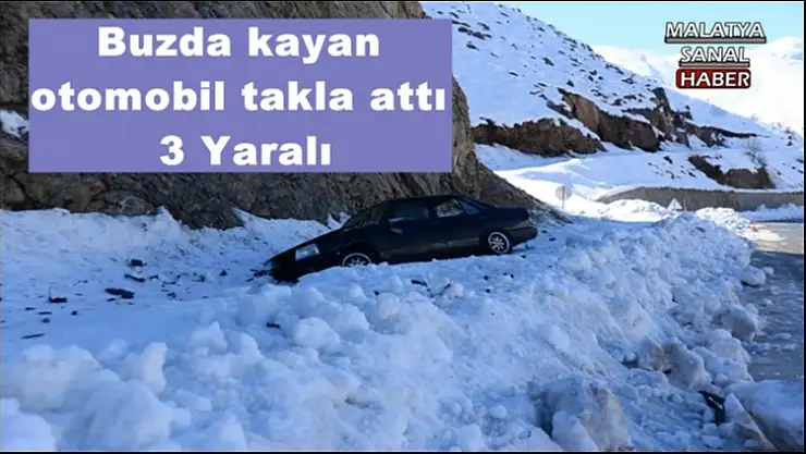 Buzda kayan otomobil takla attı: 3 Yaralı