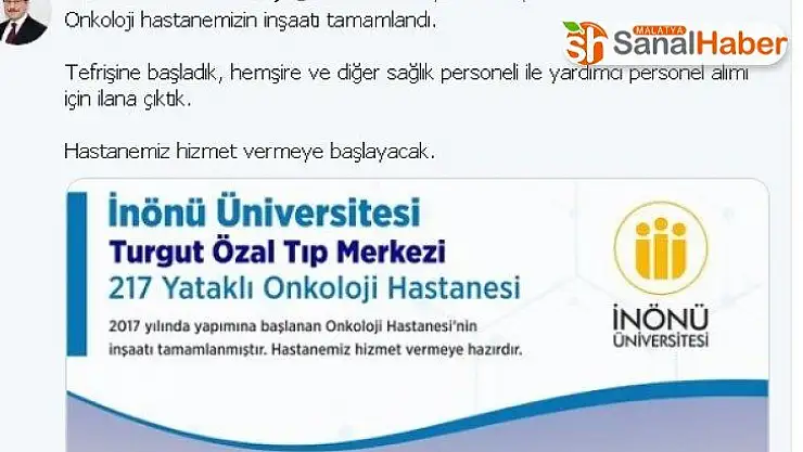 Malatya Onkoloji Hastanesinin yapımı tamamlandı