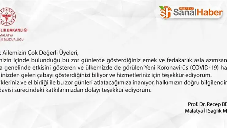 Müdür Bentli'den korona virüs teşekkürü